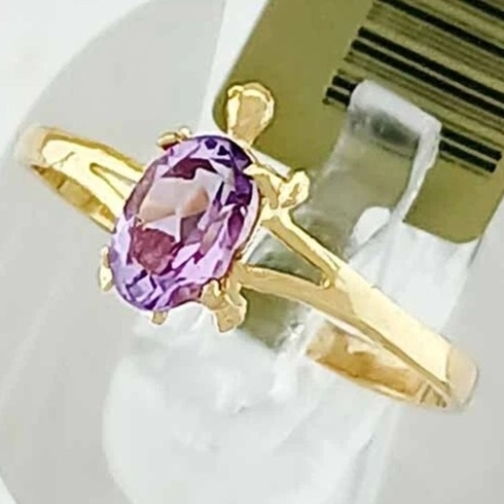 SALE! 10kt Solid Gold & 0.70 CTS Amethyst Stunning Turtle Ring - Picture 3 of 15